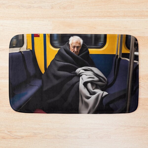 Item preview, Cold Pensioner trying to keep warm on an underground train designed and sold by Colin Bentham.