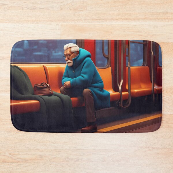 Item preview, Cold Pensioner trying to keep warm on an underground train designed and sold by Colin Bentham.