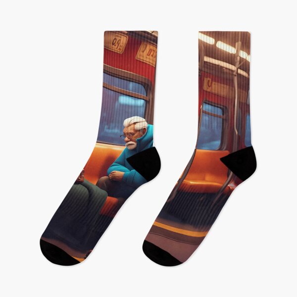 Item preview, Cold Pensioner trying to keep warm on an underground train designed and sold by Colin Bentham.