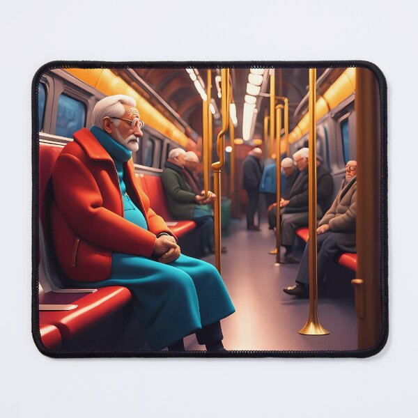 Item preview, Cold Pensioner trying to keep warm on an underground train designed and sold by Colin Bentham.