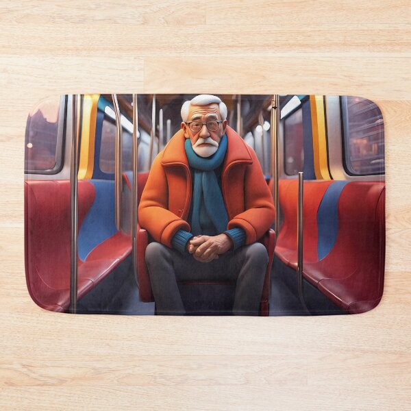 Item preview, Cold Pensioner trying to keep warm on an underground train designed and sold by Colin Bentham.