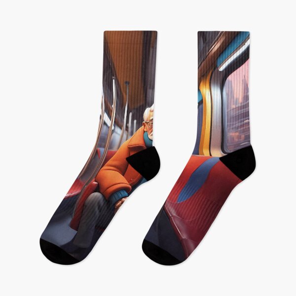 Item preview, Cold Pensioner trying to keep warm on an underground train designed and sold by Colin Bentham.