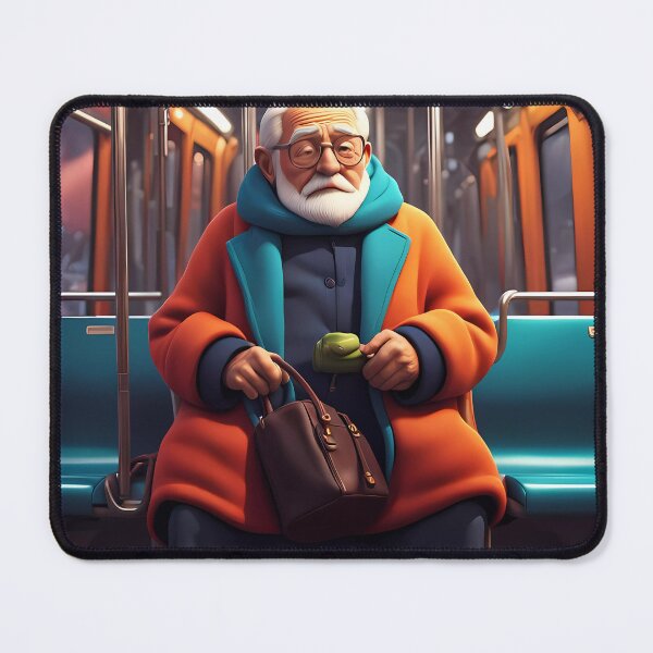 Item preview, Cold Pensioner trying to keep warm on an underground train designed and sold by Colin Bentham.