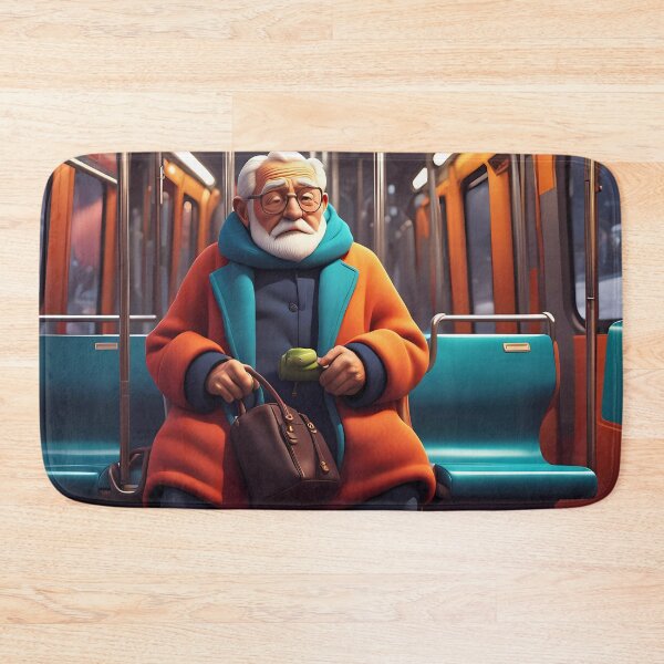 Item preview, Cold Pensioner trying to keep warm on an underground train designed and sold by Colin Bentham.
