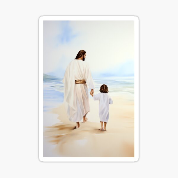 Item preview, Jesus walking with little child - Painting designed and sold by AdamesArtStudio.