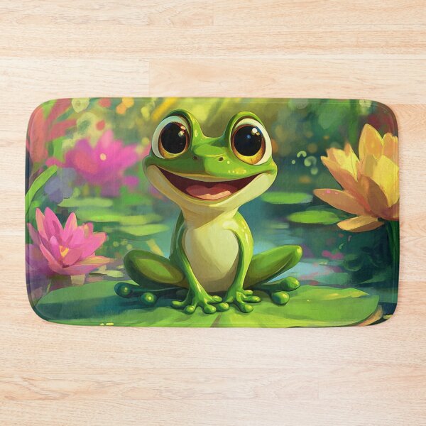 Item preview, Cute Frog Smiling On Water Lily designed and sold by GrinGalore.