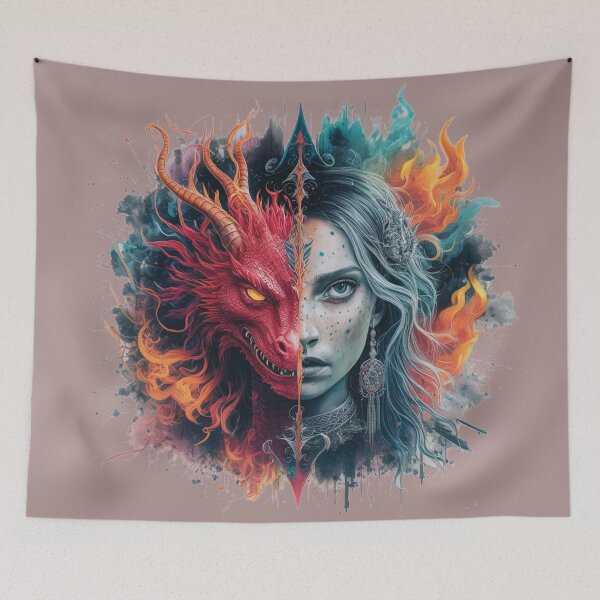 Item preview, half face of dragon and queen with motivational quota face motivational  designed and sold by RAZ1995.
