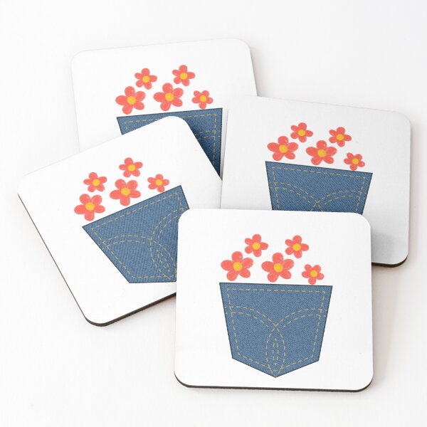 Item preview, Denim Pocket and Flowers Cute Blue Orange Stylish Jeans designed and sold by Sketchbook Studio by Aqsaa.