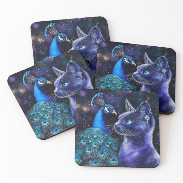 Item preview, Watercolor Painted Russian Blue Cat And Peacock designed and sold by Nocturne  Paws.