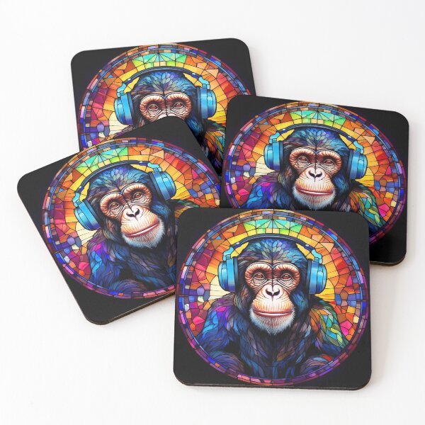 Item preview, Stained Glass Chimpanzee in Headphones designed and sold by Boxing Kangaroo Retail Company.