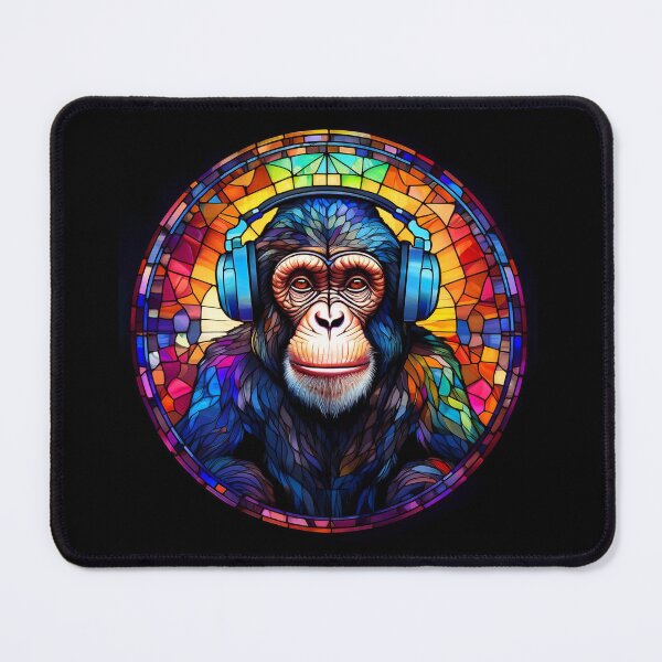 Item preview, Stained Glass Chimpanzee in Headphones designed and sold by Boxing Kangaroo Retail Company.