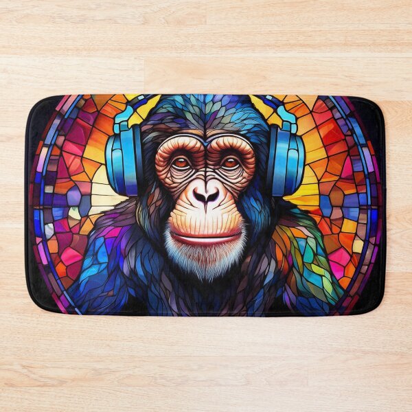 Item preview, Stained Glass Chimpanzee in Headphones designed and sold by Boxing Kangaroo Retail Company.