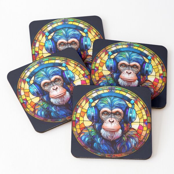 Item preview, Stained Glass Chimpanzee in Headphones designed and sold by Boxing Kangaroo Retail Company.