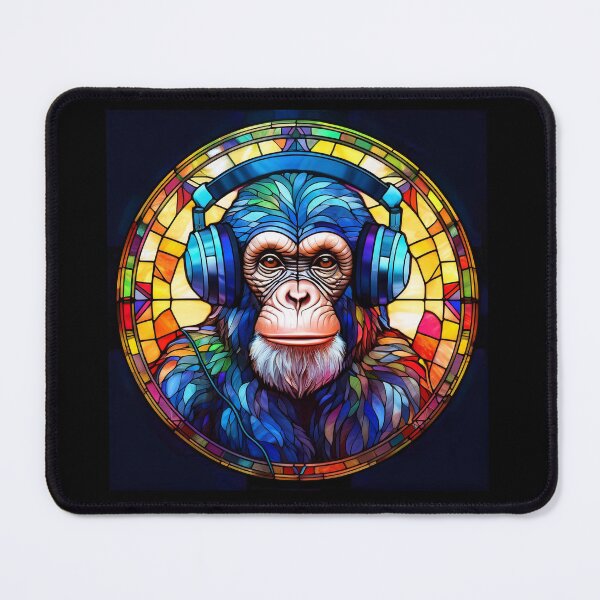 Item preview, Stained Glass Chimpanzee in Headphones designed and sold by Boxing Kangaroo Retail Company.