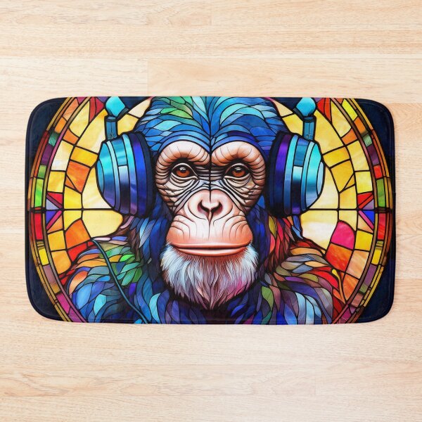 Item preview, Stained Glass Chimpanzee in Headphones designed and sold by Boxing Kangaroo Retail Company.