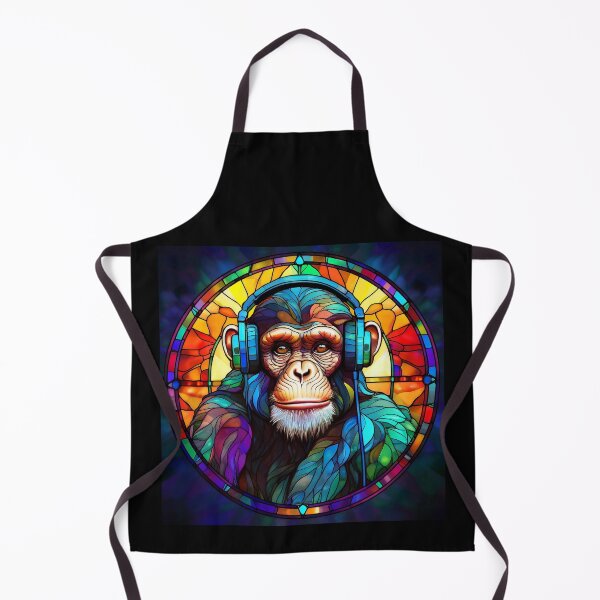 Item preview, Stained Glass Chimpanzee in Headphones designed and sold by Boxing Kangaroo Retail Company.