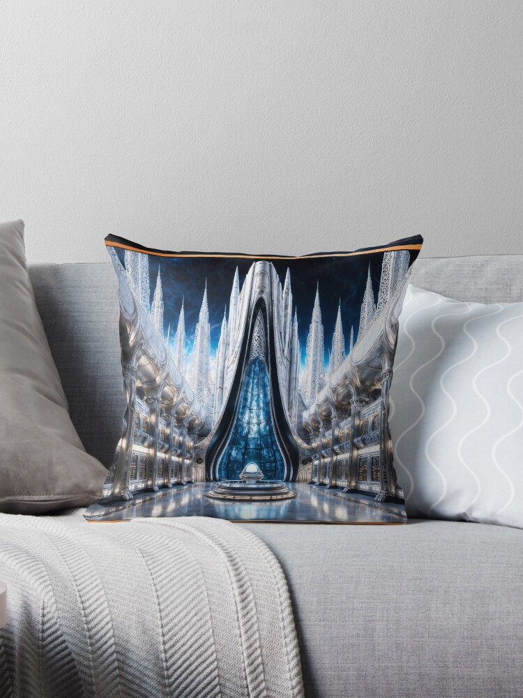 Futuristic Central City Data Control Center Breathtaking AI Concept Art by Xzendor7 Decorative Art Print Throw Pillow
