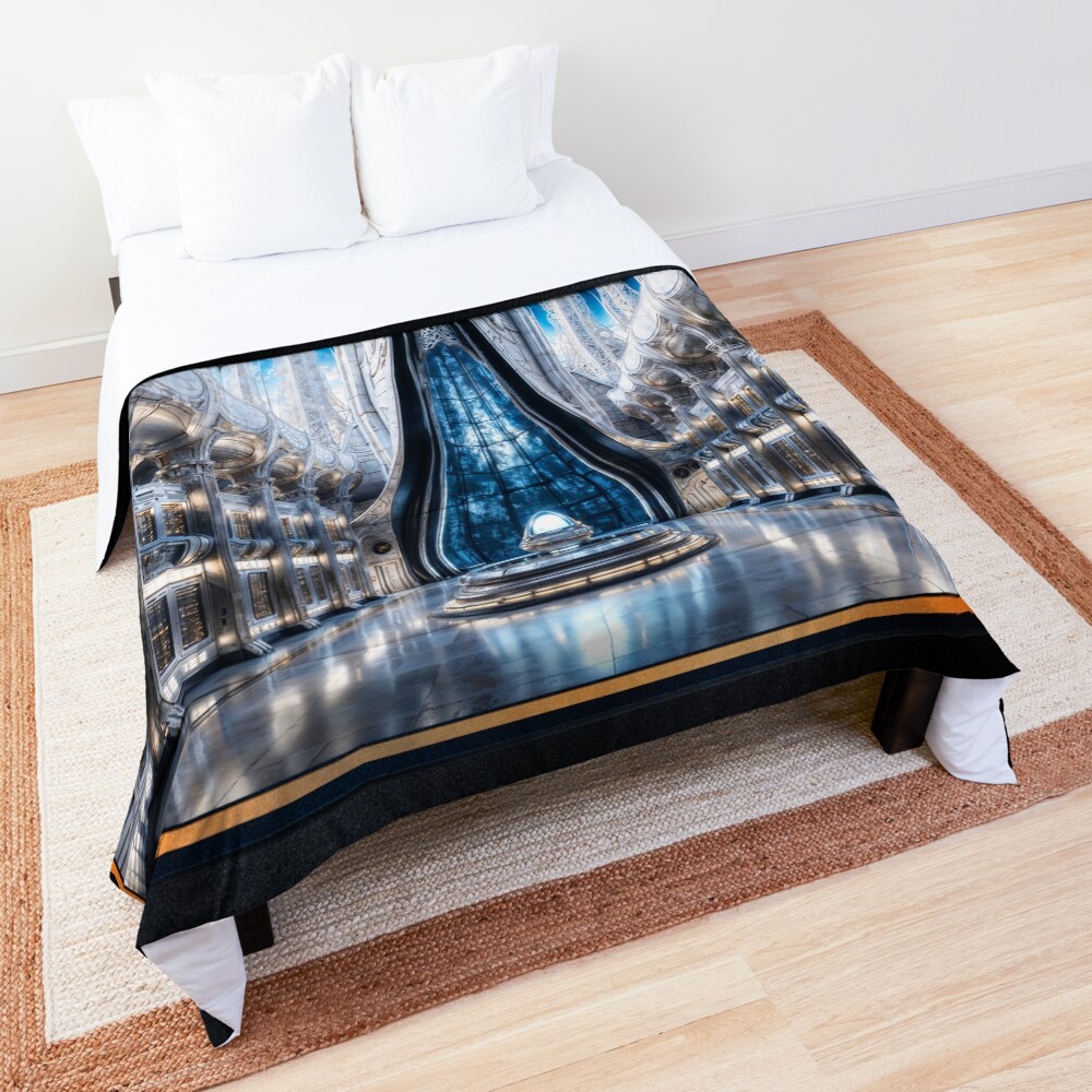 Futuristic Central City Data Control Center Breathtaking AI Concept Art by Xzendor7 Decorative Art Print Comforter