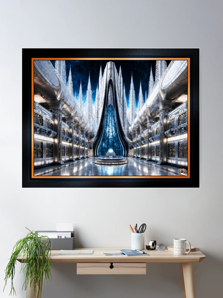 Futuristic Central City Data Control Center Breathtaking AI Concept Art by Xzendor7 Wall Decor Poster Art Print