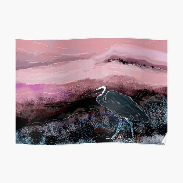 Heron - pink night.  Poster