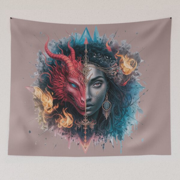Item preview, historical fantasy romantic movement dragon and princess face designed and sold by RAZ1995.