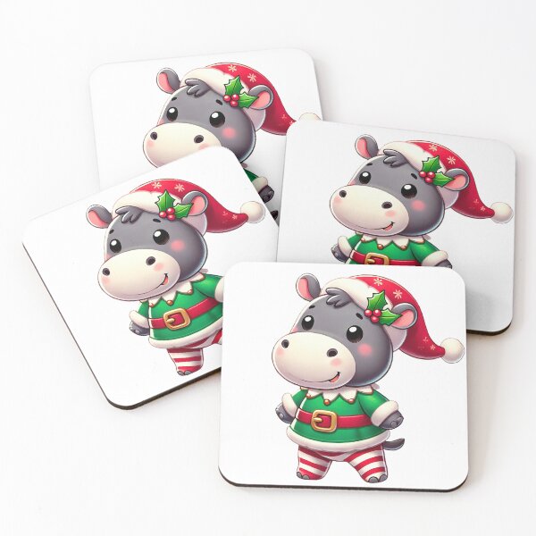 Item preview, Cute Christmas Hippo Dressed as Elf with Santa Hat designed and sold by Chokhdi289shop.