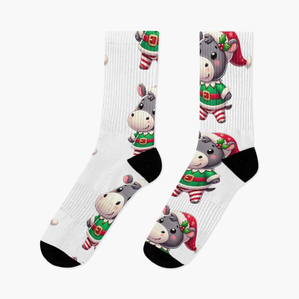 Item preview, Cute Christmas Hippo Dressed as Elf with Santa Hat designed and sold by Chokhdi289shop.