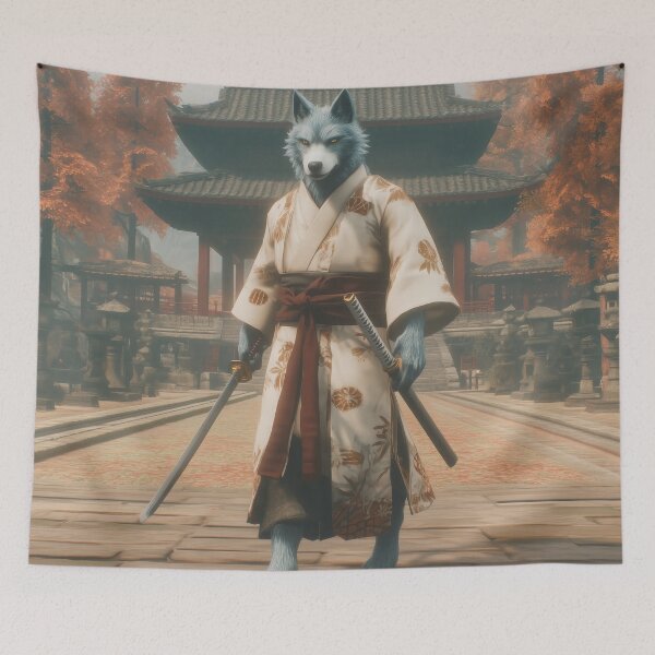 Item preview, Samurai Wolf in Autumn Temple designed and sold by landletsy.