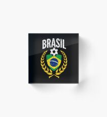 Brazil World Soccer Cup Jersey Laurel World Football Cup 2018 Vintage Distressed Acrylic Block