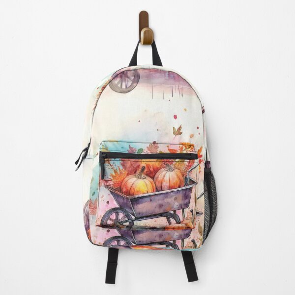 Item preview, Pumpkins in wheelbarrow in fall leaves, autumn decor,  Autumn leaves,  fall season, fall decor posters, fall decorations, watercolor orange pumpkins  designed and sold by navitalidesign.