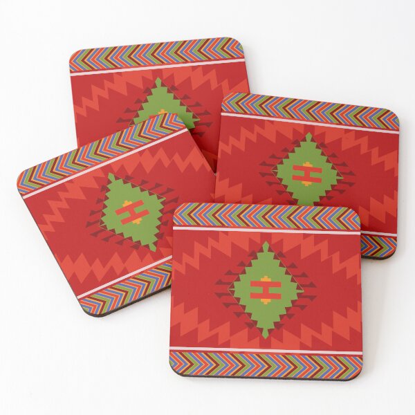 Item preview, Bold Red Navajo Geometric Pattern with Green Diamond and Zigzag Borders designed and sold by ploen kongsuwan.