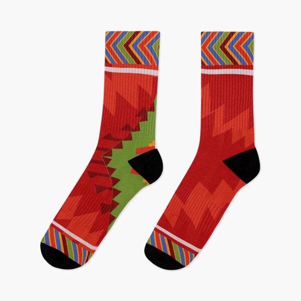 Item preview, Bold Red Navajo Geometric Pattern with Green Diamond and Zigzag Borders designed and sold by ploen kongsuwan.