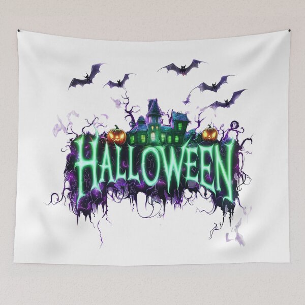 Item preview, pooky Halloween scene featuring haunted house designed and sold by put1mali19.