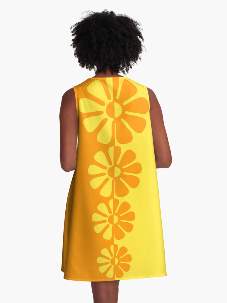 Thumbnail 3 of 4, A-Line Dress, 60's Bold Retro Mod Flowers in Orange and Yellow designed and sold by MellowCat.