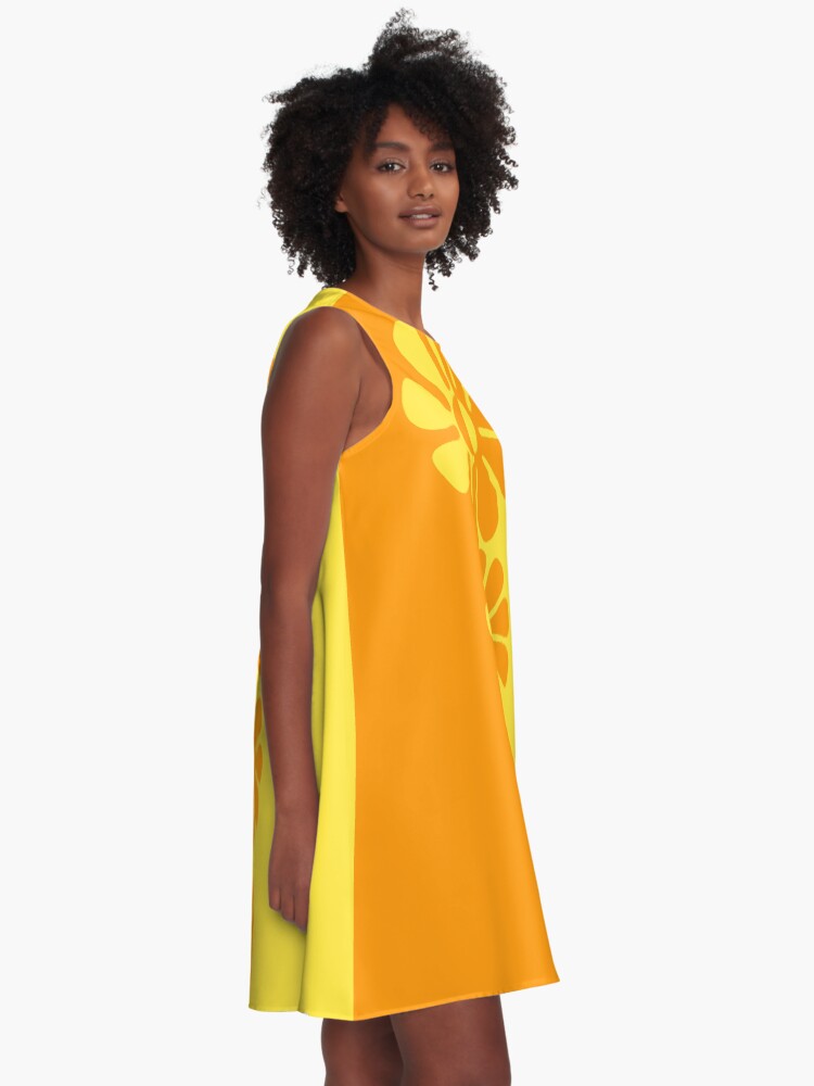 Thumbnail 2 of 4, A-Line Dress, 60's Bold Retro Mod Flowers in Orange and Yellow designed and sold by MellowCat.