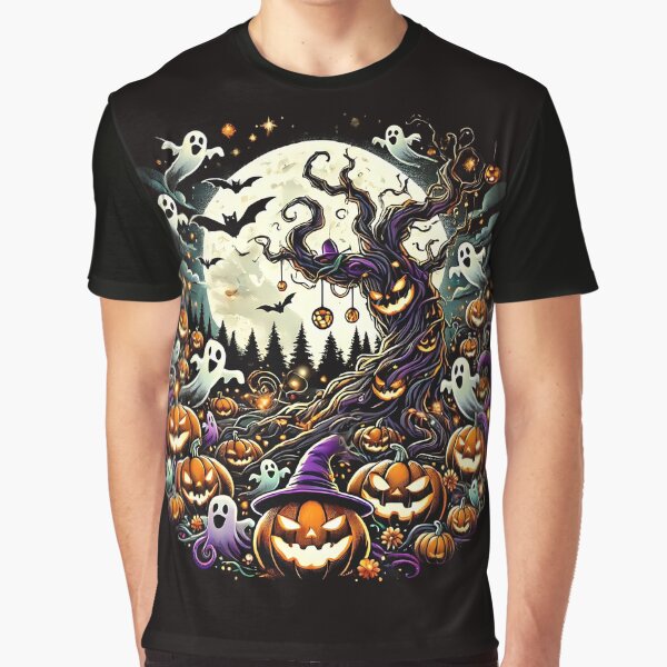 Item preview, "Spooky Night Jack O' Lanterns & Ghosts Haunted Forest Halloween" designed and sold by PomerShop.