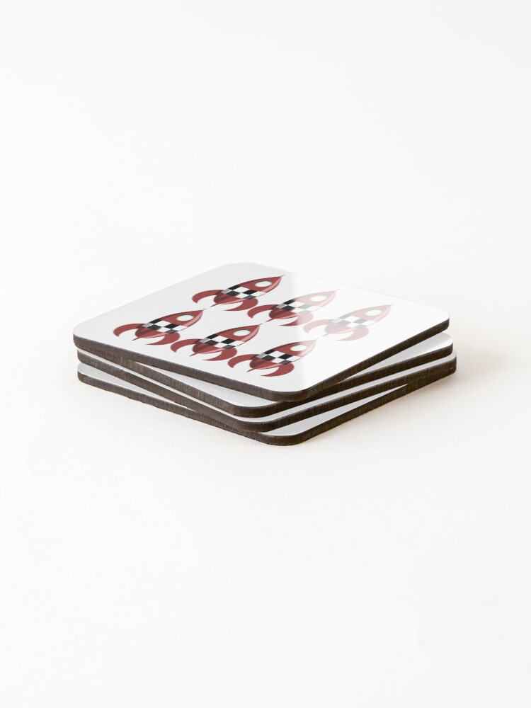 Thumbnail 4 of 5, Coasters (Set of 4), Six Red Retro Rockets designed and sold by Ravvick.