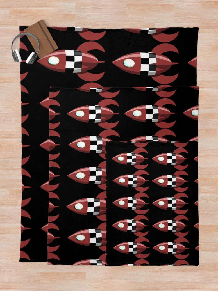 Thumbnail 5 of 6, Throw Blanket, Six Red Retro Rockets designed and sold by Ravvick.
