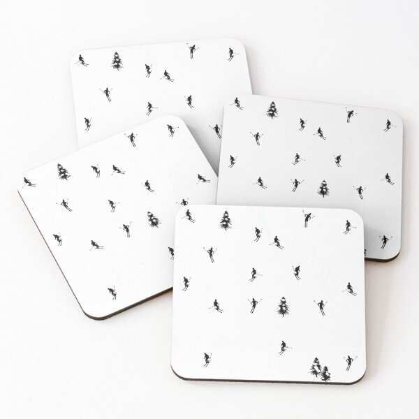 Item preview, Minimalist aerial black and white Downhill Mountain Skiers illustration designed and sold by pink-cowboy.