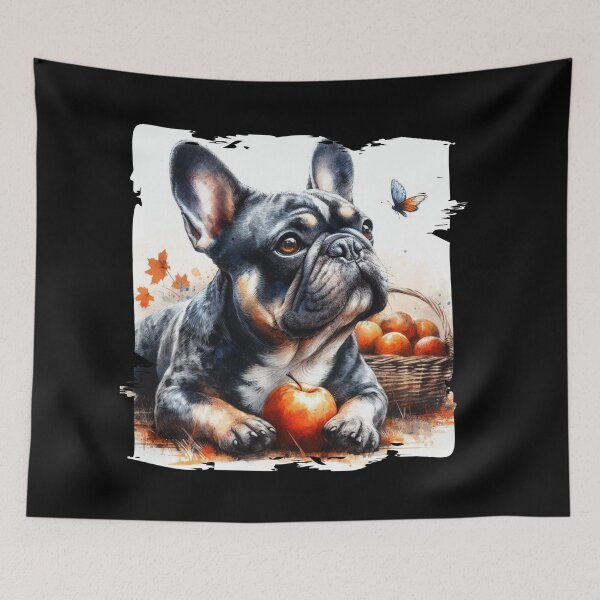 Item preview, French Bulldog Next to Apple Basket - Autumn Scene Art designed and sold by Hungry-Murphy.