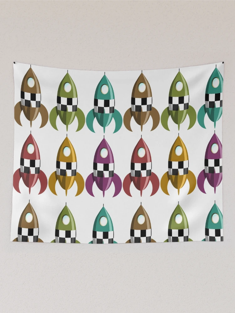 Thumbnail 2 of 3, Tapestry, Six Colorful Retro Rockets designed and sold by Ravvick.