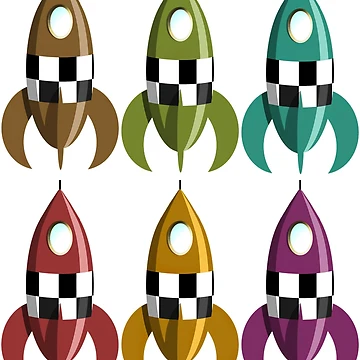 Artwork thumbnail, Six Colorful Retro Rockets by Ravvick