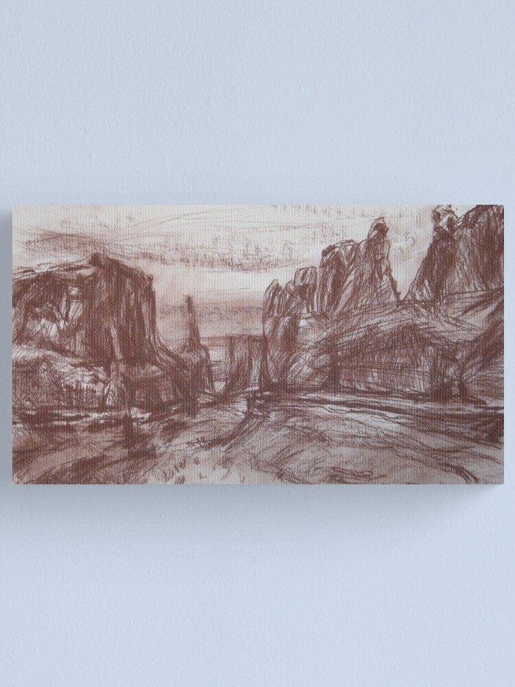 Thumbnail 1 of 3, Canvas Print, Mountains, sepia designed and sold by Anthropolog.