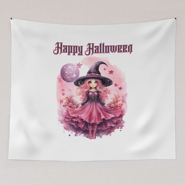 Item preview, Happy Halloween Cute Pink Witch designed and sold by QuirkyChicArts.