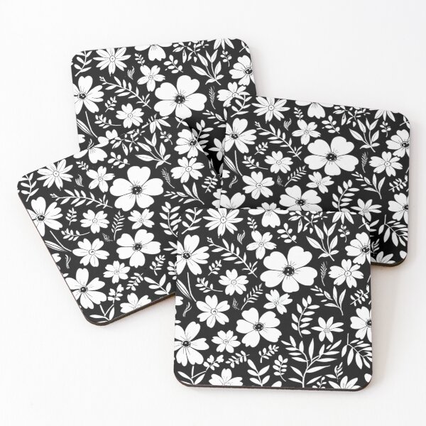 Item preview, White flowers with a black background. designed and sold by TenderSoar.