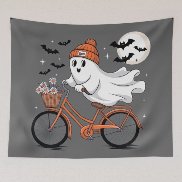 Item preview, Cute ghost riding a bike on Halloween 2 designed and sold by luna--design.