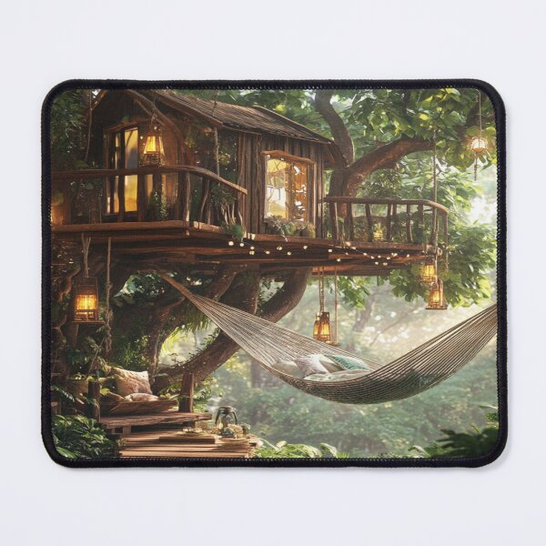 Aperçu de l'œuvre Art de vacances douillettes inspiré par des scènes de vacances idylliques Cosy Jungle Treehouse créée et vendue par CDC40.