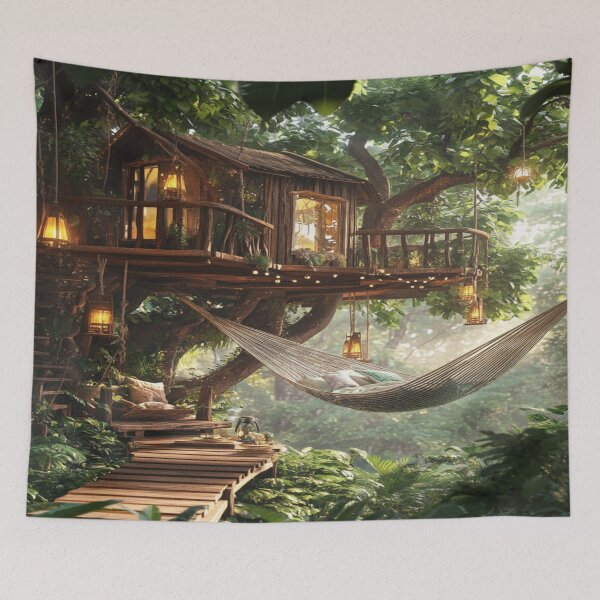 Item preview, Cosy Holidays Art Inspired by Idyllic holiday scenes Cosy Jungle Treehouse designed and sold by CDC40.