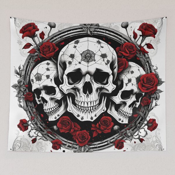 Item preview, Dark mandala of skulls and red roses designed and sold by MandalasShops.