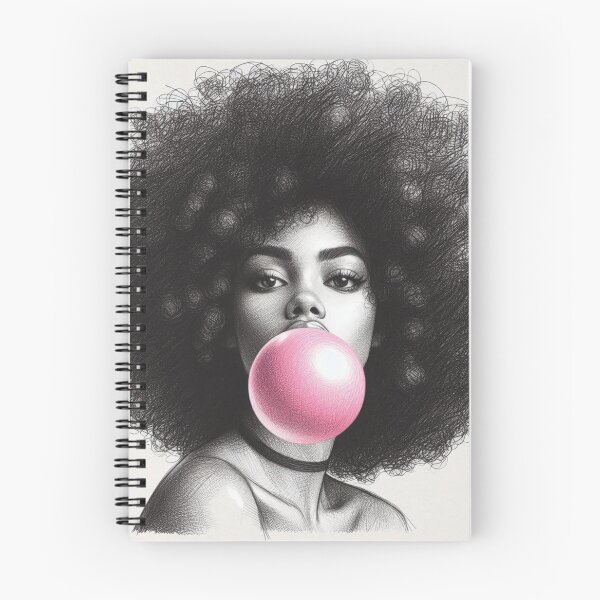 Item preview, Mulher negra, cabelo afro em preto e branco fazendo uma bola rosa com a goma de mascar designed and sold by GirlaineSQ.